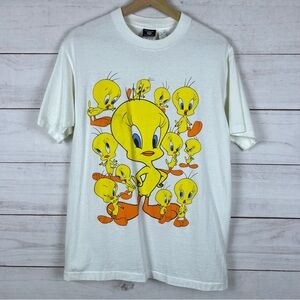 VTG 1996 Looney Tunes Tweety Bird White Single Stitch T-Shirt Size Mens Medium